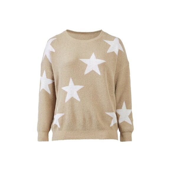 Andrée By Unit Tan & White Star Sweater S Cozy Soft Knit - Picture 1 of 6